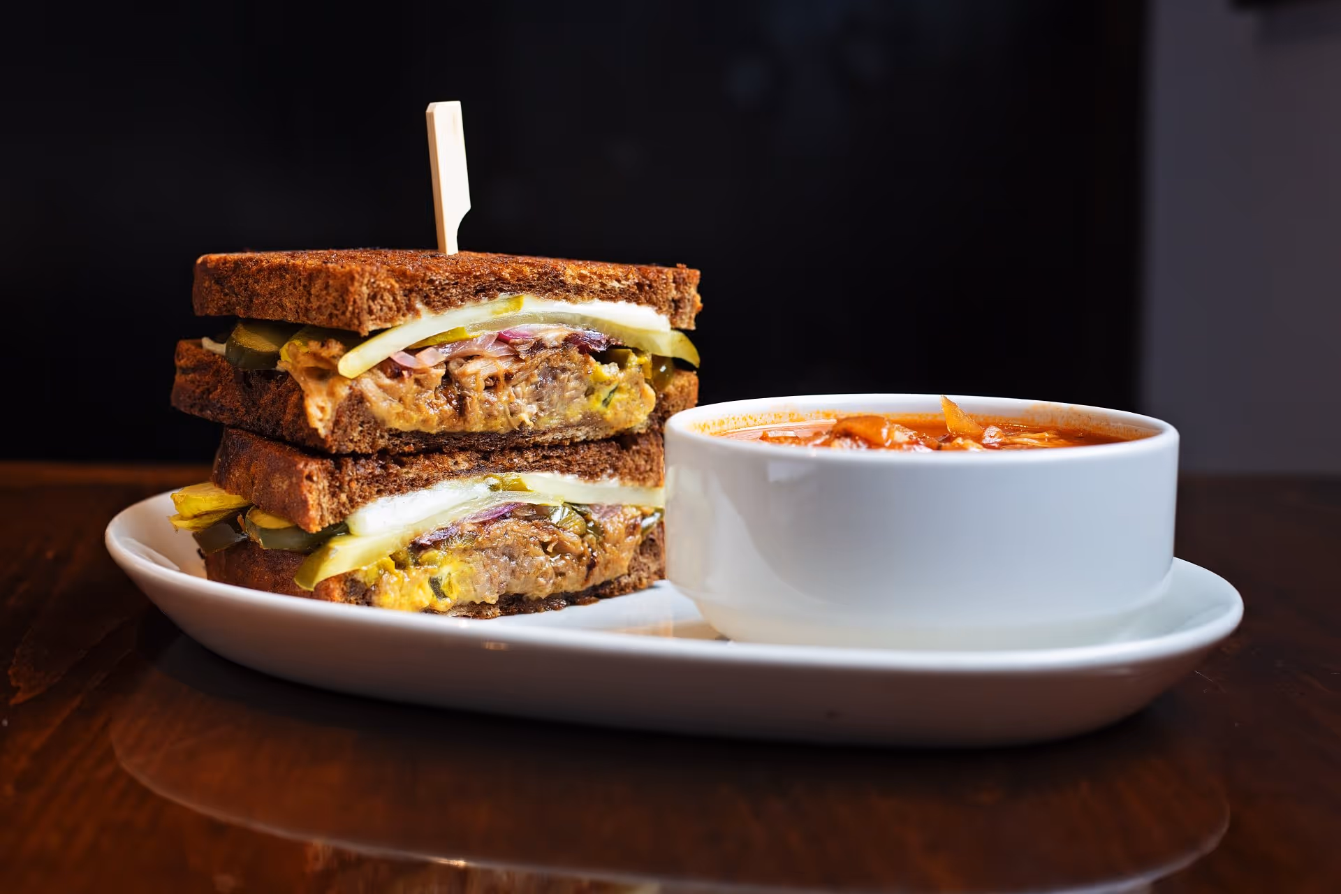 Tasty soup and sandwich